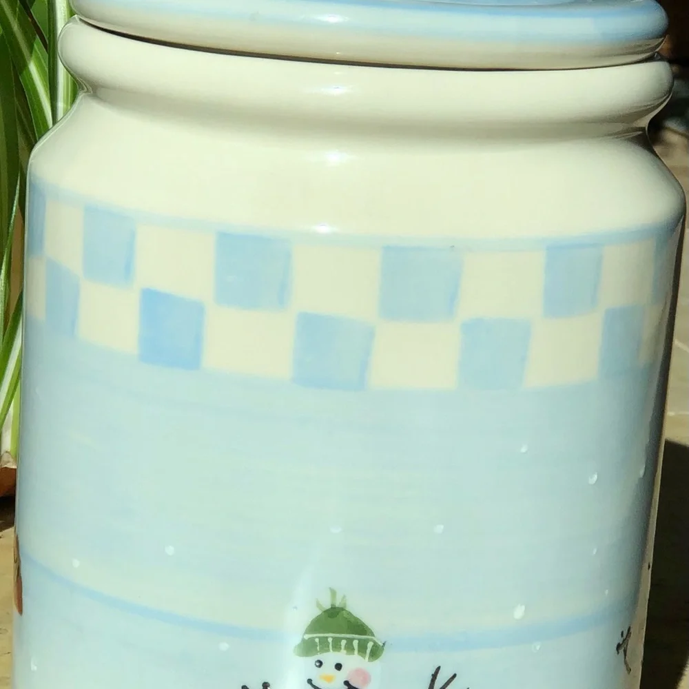 Snow People Cookie Jar Crate&Barrel vintage 3 QT made in USA Hartstone Pottery